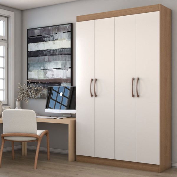 Armário para Escritório Albuquerque 4 Portas 8 Prateleiras Off White/Nogueira - Panorama Móveis