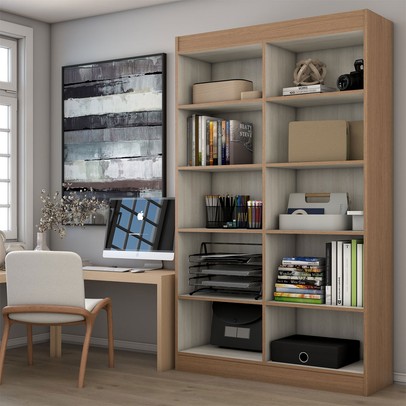 Armário para Escritório Albuquerque 4 Portas 8 Prateleiras Off White/Nogueira - Panorama Móveis