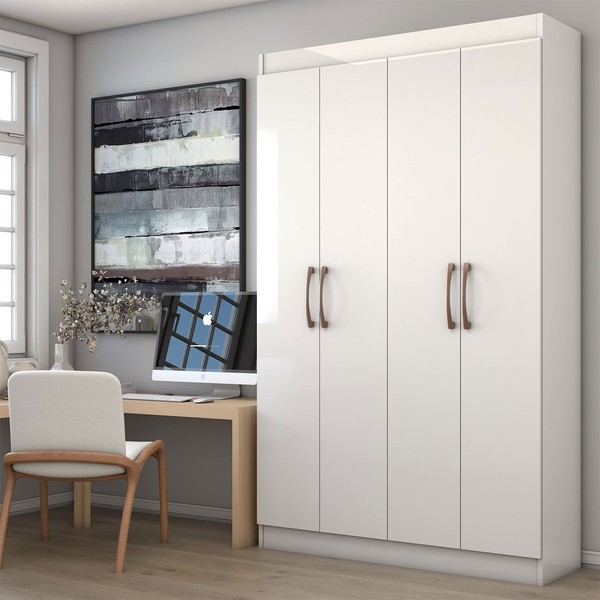 Armário para Escritório Albuquerque 4 Portas 8 Prateleiras Branco - Panorama Móveis