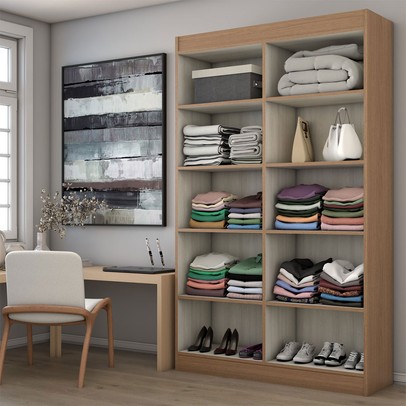 Armário Multiuso Albuquerque 4 Portas 8 Prateleiras Off White/Nogueira - Panorama Móveis