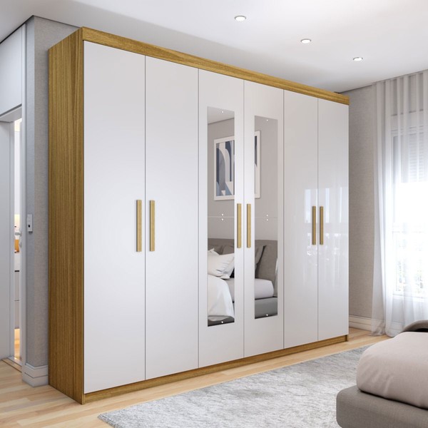 Guarda-Roupa Casal Aurora Radiante 6 Portas 2 Gavetas com Espelho Marrocos/Off White - Panorama Móveis