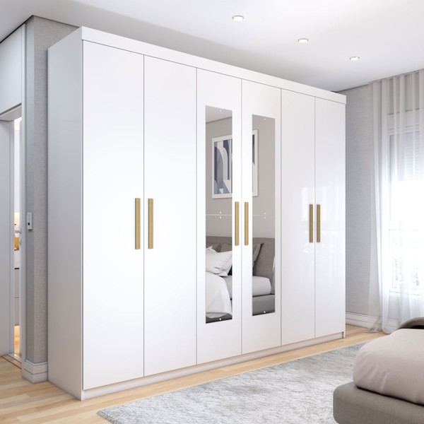 Guarda-Roupa Casal Aurora Radiante 6 Portas 2 Gavetas com Espelho Branco Neve - Panorama Móveis