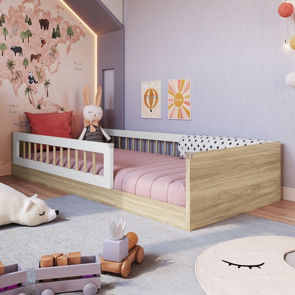 Cama Montessoriana Solteiro Affetto Aveiro Oak/Branco - Completa Móveis