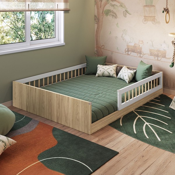 Cama Montessoriana Casal Affetto Aveiro Oak/Branco - Completa Móveis