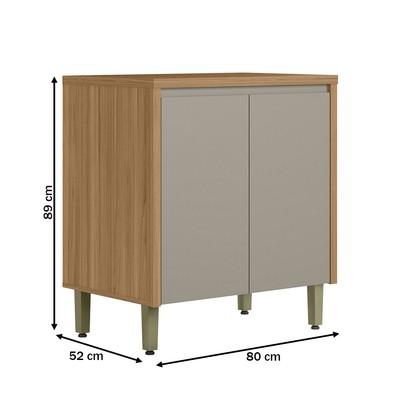 Balcão de Cozinha 80 Cm Allure 2 Portas 100% Mdf Jequitibá/Gris Fosco - Linea Brasil