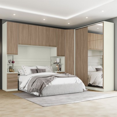 Guarda-Roupa Casal Modulado Seletto 9 Portas 9 Gavetas com Espelho Areia Hp/Jequitibá - Henn