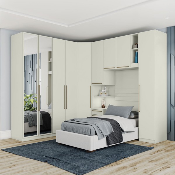 Guarda-Roupa Solteiro Modulado Seletto 9 Portas 6 Gavetas com Espelho Areia Hp - Henn