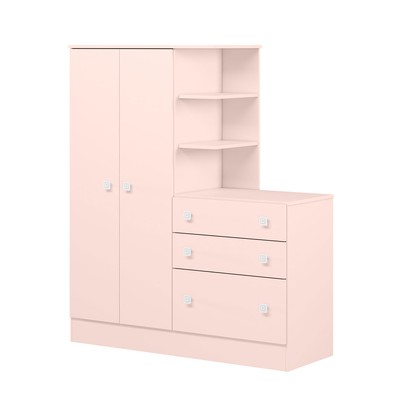 Guarda-Roupa Infantil com Cômoda Doce Sonho 2 Portas 3 Gavetas Rosa - Qmovi