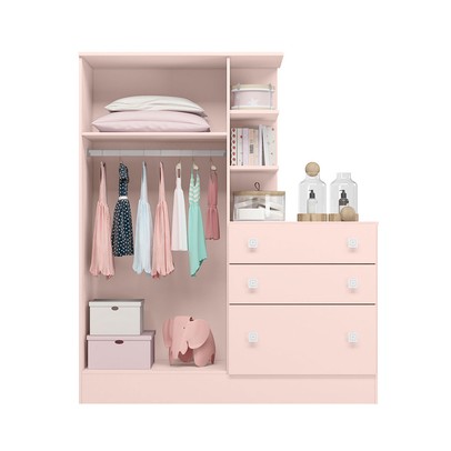 Guarda-Roupa Infantil com Cômoda Doce Sonho 2 Portas 3 Gavetas Rosa - Qmovi