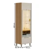 Cristaleira Atena 3 Portas 1 Gaveta 100% Mdf com Vidro e Led Jequitibá/Off White Fosco - Linea Brasil