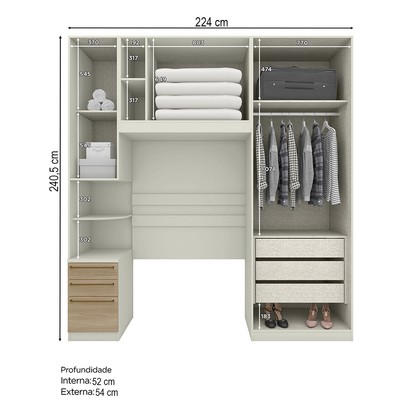 Guarda-Roupa Solteiro Modulado Seletto 5 Portas 6 Gavetas Me25 Areia/Jequitibá - Henn