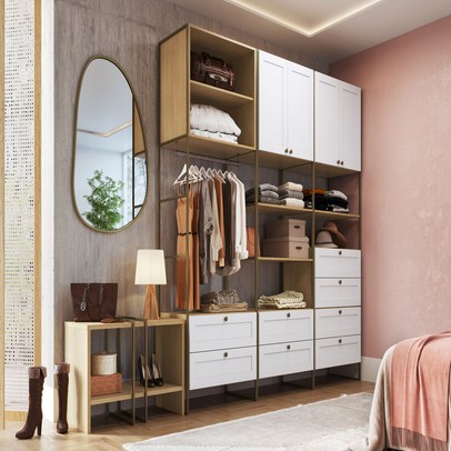 Guarda-Roupa Casal Modulado Infinity 4 Portas 8 Gavetas 100% Mdf Savana/Branco Fosco - Genialflex