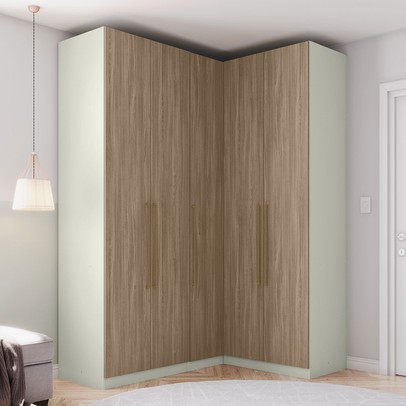 Guarda-Roupa Solteiro Modulado Seletto 5 Portas 3 Gavetas Me28 Areia/Jequitibá - Henn