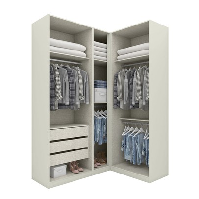 Guarda-Roupa Solteiro Modulado Seletto 5 Portas 3 Gavetas Me28 Areia/Jequitibá - Henn
