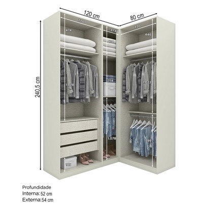 Guarda-Roupa Solteiro Modulado Seletto 5 Portas 3 Gavetas Me28 Areia/Jequitibá - Henn