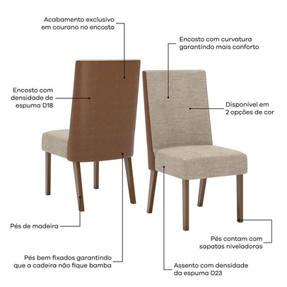 Cadeiras Kit 2 Cadeiras anne Nature/Caramelo/Creme - Henn