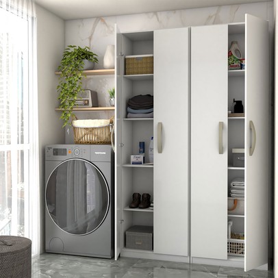 Lavanderia Completa Andorra 4 Portas 8 Prateleiras Branco Neve - Panorama Móveis