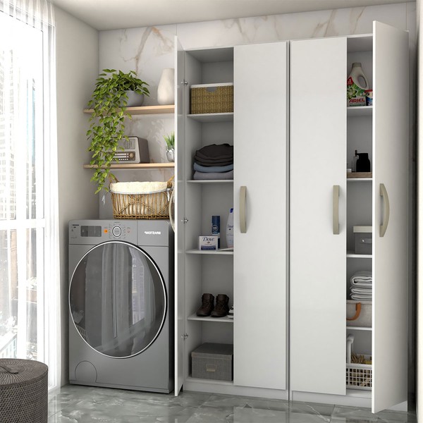 Lavanderia Completa Andorra 4 Portas 8 Prateleiras Branco Neve - Panorama Móveis