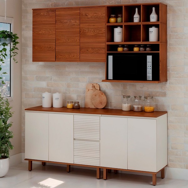 Cozinha Completa Auris 7 Portas 3 Gavetas 100% Mdf Off White/Canela - Genialflex