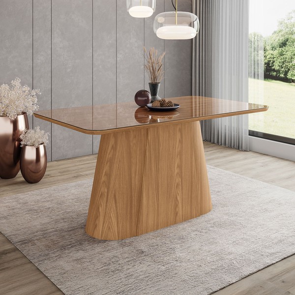 Mesa de Madeira Olívia 160 Cm com Vidro Nature - Henn