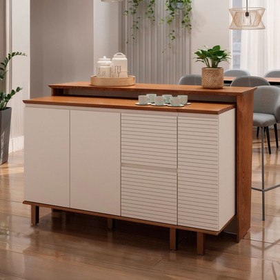 Bancada de Cozinha Auris 2 Portas 3 Gavetas 100% Mdf Canela/Off White - Genialflex