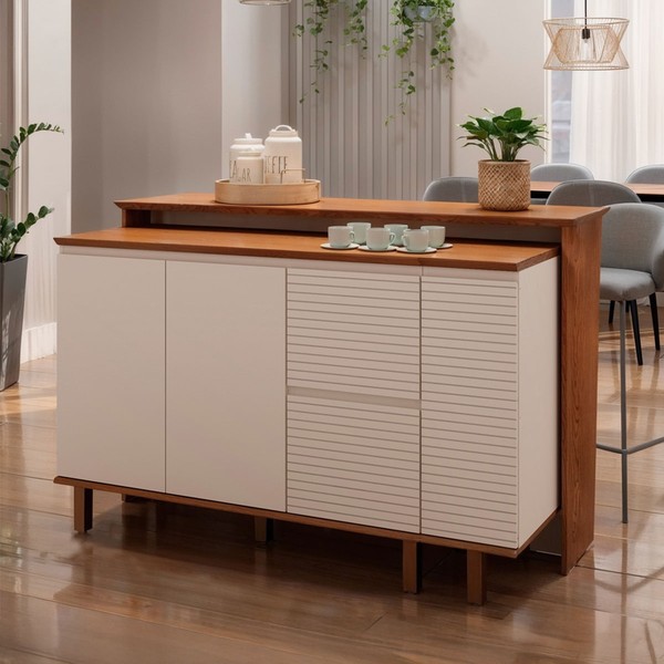 Bancada de Cozinha Auris 2 Portas 3 Gavetas 100% Mdf Canela/Off White - Genialflex