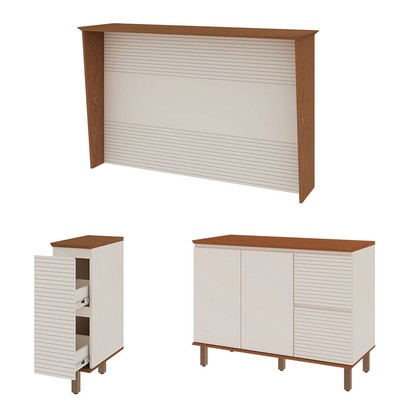 Bancada de Cozinha Auris 2 Portas 3 Gavetas 100% Mdf Canela/Off White - Genialflex