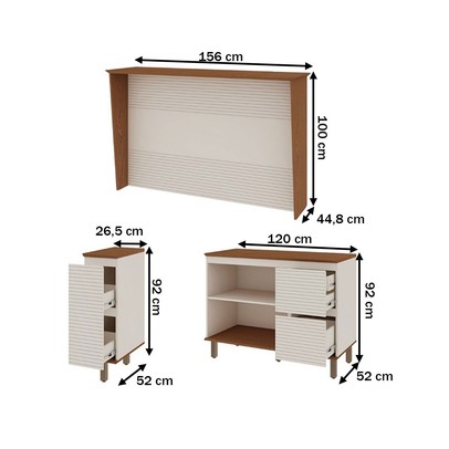 Bancada de Cozinha Auris 2 Portas 3 Gavetas 100% Mdf Canela/Off White - Genialflex