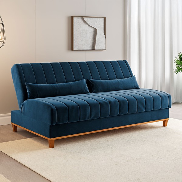 Sofá Cama 3 Lugares Reclinável Tequila Azul - Vian