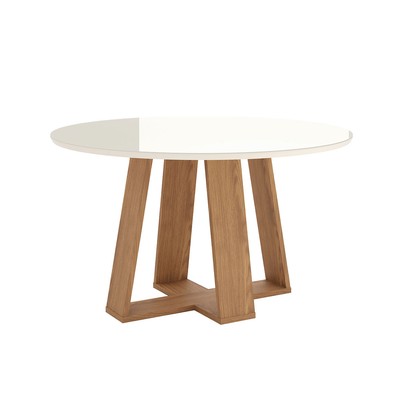 Mesa de Madeira Lins 140 Cm com Vidro Nature/Off White - Henn