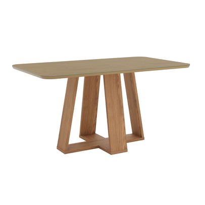 Mesa de Madeira Lins 160 Cm com Vidro Nature - Henn