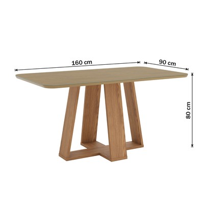 Mesa de Madeira Lins 160 Cm com Vidro Nature - Henn
