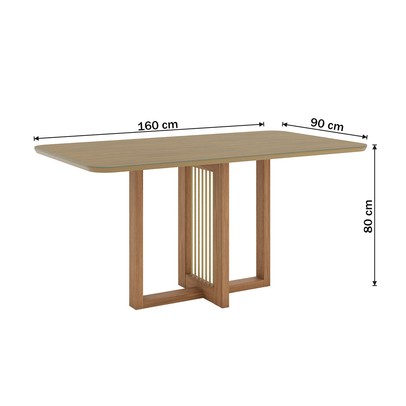 Mesa de Madeira Natalí 160 Cm com Vidro Nature - Henn