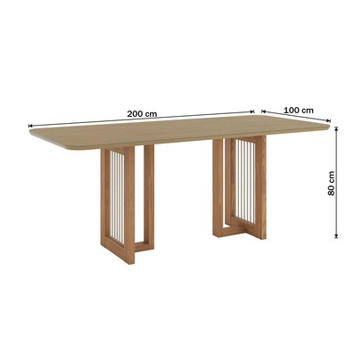 Mesa de Madeira Yara 200 Cm com Vidro Nature - Henn