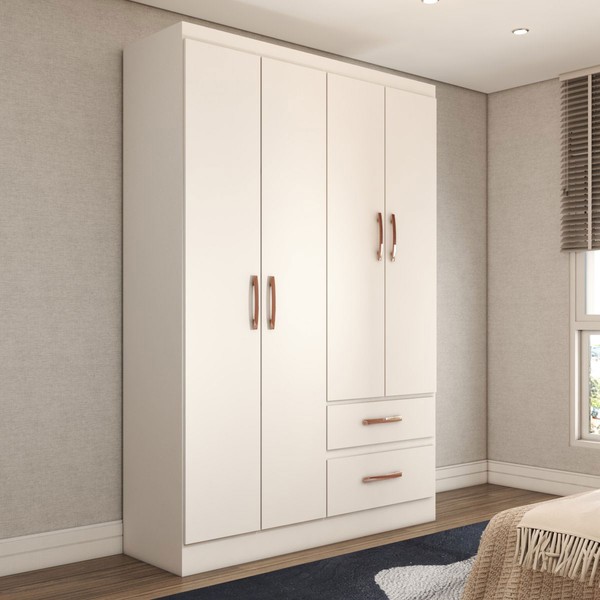 Guarda-Roupa Solteiro São Francisco 4 Portas 2 Gavetas Branco Flex - Panorama Móveis