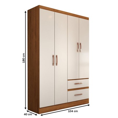 Guarda-Roupa Solteiro São Francisco 4 Portas 2 Gavetas Off White/Nogueira - Panorama Móveis