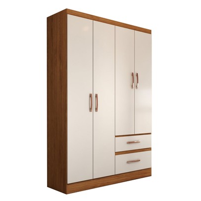 Guarda-Roupa Solteiro São Francisco 4 Portas 2 Gavetas Off White/Nogueira - Panorama Móveis