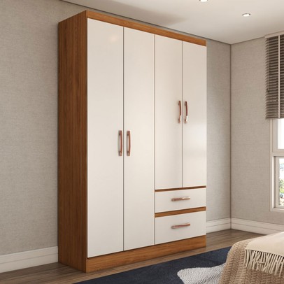 Guarda-Roupa Solteiro São Francisco 4 Portas 2 Gavetas Off White/Nogueira - Panorama Móveis