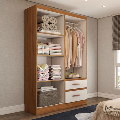 Guarda-Roupa Solteiro São Francisco 4 Portas 2 Gavetas Off White/Nogueira - Panorama Móveis