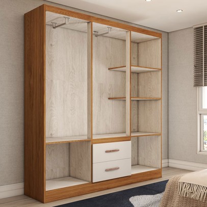 Guarda-Roupa Casal Panamá 6 Portas 2 Gavetas Off White/Nogueira - Panorama Móveis