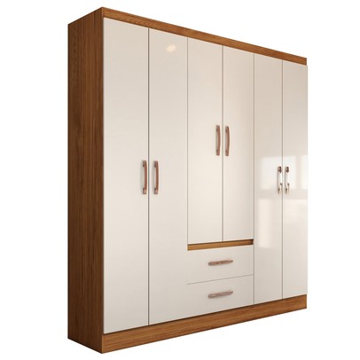 Guarda-Roupa Casal Panamá 6 Portas 2 Gavetas Off White/Nogueira - Panorama Móveis