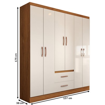 Guarda-Roupa Casal Panamá 6 Portas 2 Gavetas Off White/Nogueira - Panorama Móveis