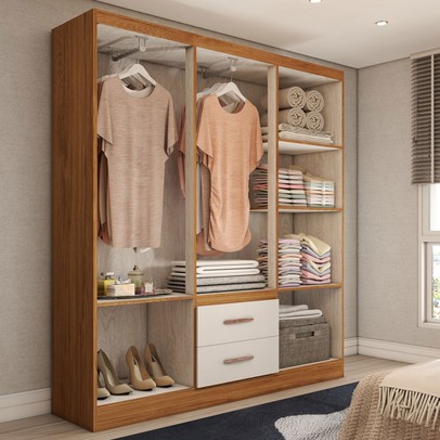 Guarda-Roupa Casal Panamá 6 Portas 2 Gavetas Off White/Nogueira - Panorama Móveis