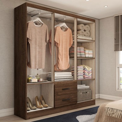 Guarda-Roupa Casal Panamá 6 Portas 2 Gavetas Castanho - Panorama Móveis