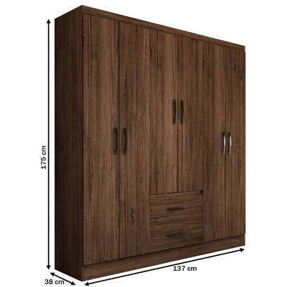 Guarda-Roupa Casal Panamá 6 Portas 2 Gavetas Castanho - Panorama Móveis