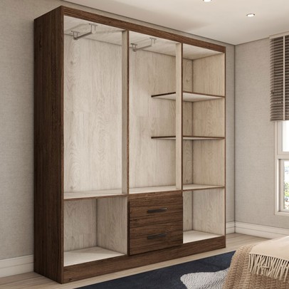 Guarda-Roupa Casal Panamá 6 Portas 2 Gavetas Castanho - Panorama Móveis