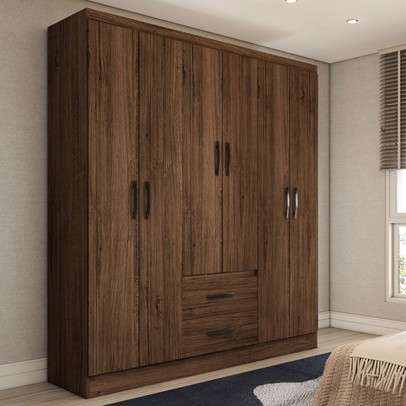 Guarda-Roupa Casal Panamá 6 Portas 2 Gavetas Castanho - Panorama Móveis