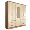 Guarda-Roupa Solteiro Virtuoso 5 Portas 4 Gavetas com Espelho Canelato Rústico/Natura Off White - Panorama Móveis