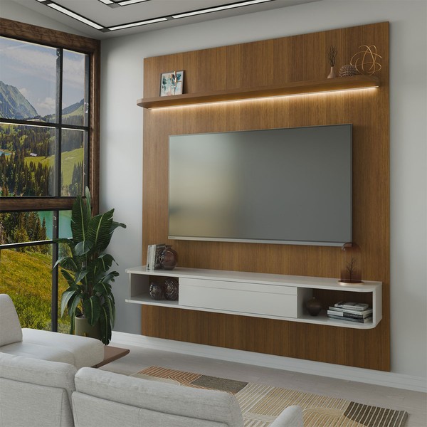 Painel para TV Até 75 Polegadas Colombo 1 Porta com Led Cinamomo/Off White - Panorama Móveis
