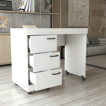 Mesa Escrivaninha Aspa 3 Gavetas Branco - Panorama Móveis